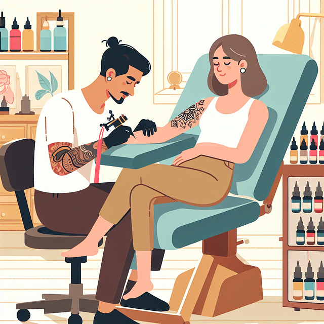 person getting a traditional tattoo