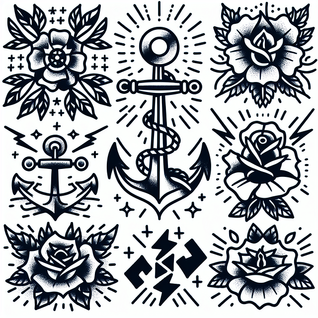 rough sketches of traditional tattoo designs