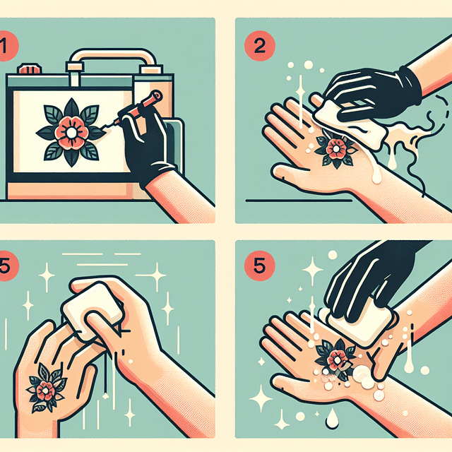 washing a fresh tattoo gently with soap and water
