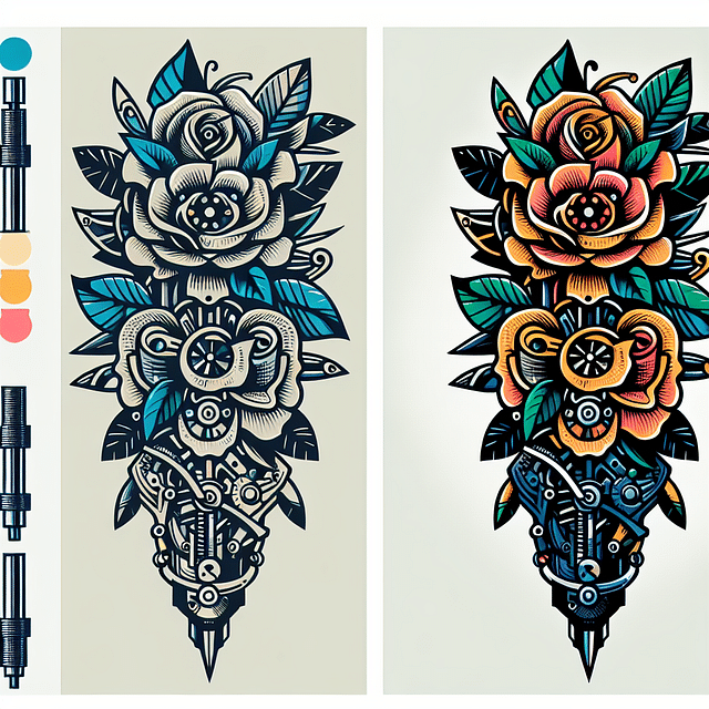 vibrant versus faded biomechanical tattoo colors