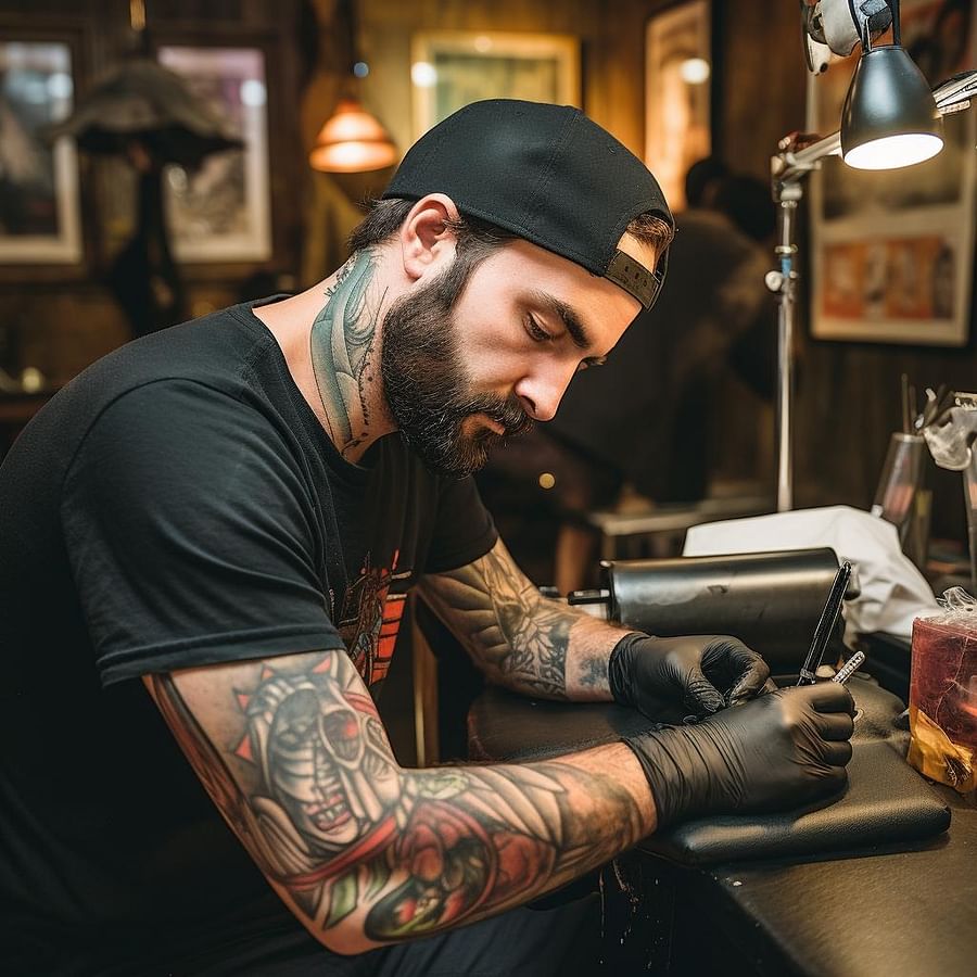 A local tattoo artist at work in a top-rated parlor
