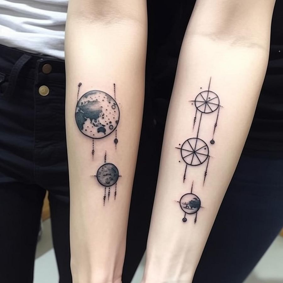 Matching coordinate tattoos representing a significant location
