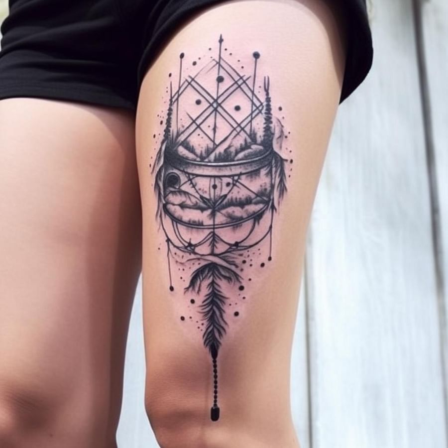 Inspirational meaningful thigh tattoos with elaborate designs or significant imagery