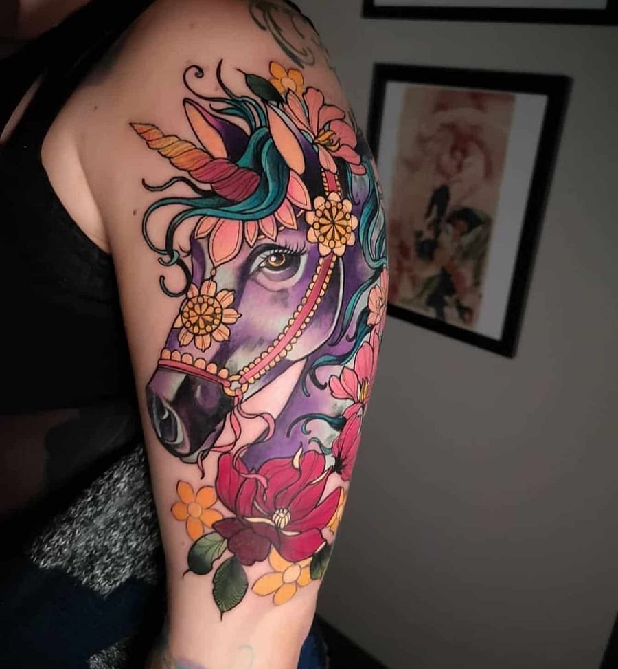 Neo-Traditional unicorn tattoo