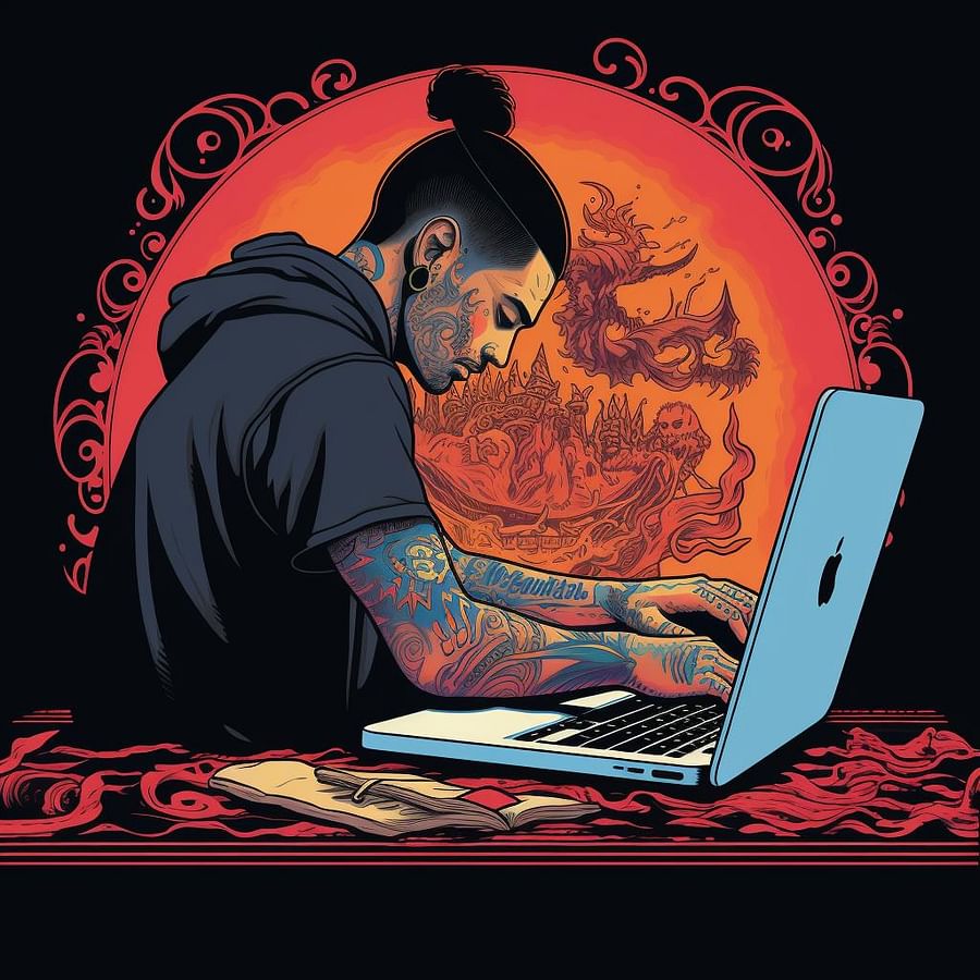 A person browsing TattooRate website on a laptop